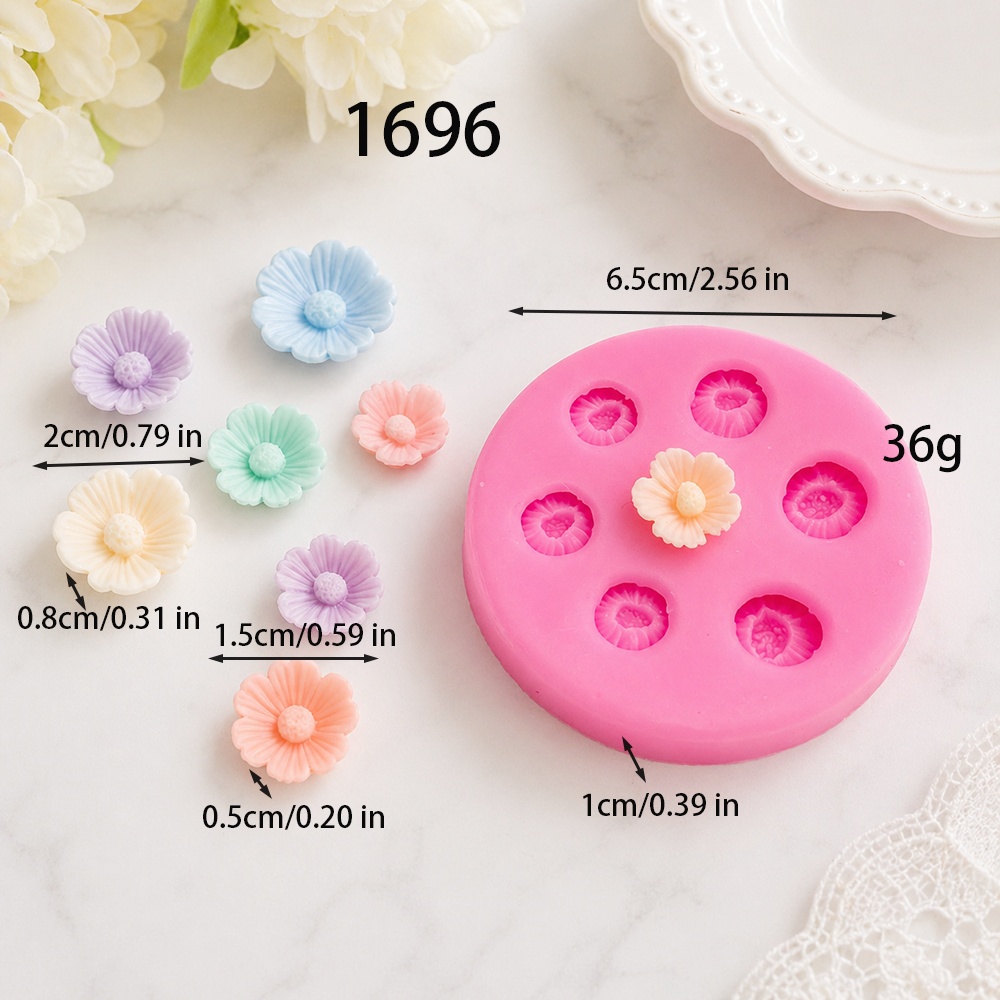 1696 - 迷你小花硅胶模具 7腔 圆形花卉蛋糕装饰