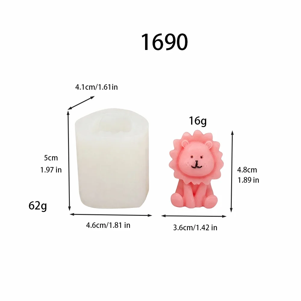 3D Sitting Lion Silicone Mold 1690 silicone mold, 3.6×4.8cm finished size
