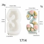 1714 Number 3 Candle Silicone Mold with Floral Relief Pattern