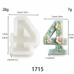 1715 Number 4 Candle Silicone Mold with Floral Relief Pattern