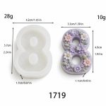 1719 Number 8 Candle Silicone Mold with Floral Relief Pattern