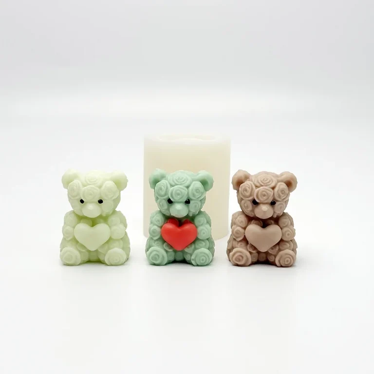 3D Rose Bear with Heart Flower Silicone Mold 1611 silicone mold detail and cavity