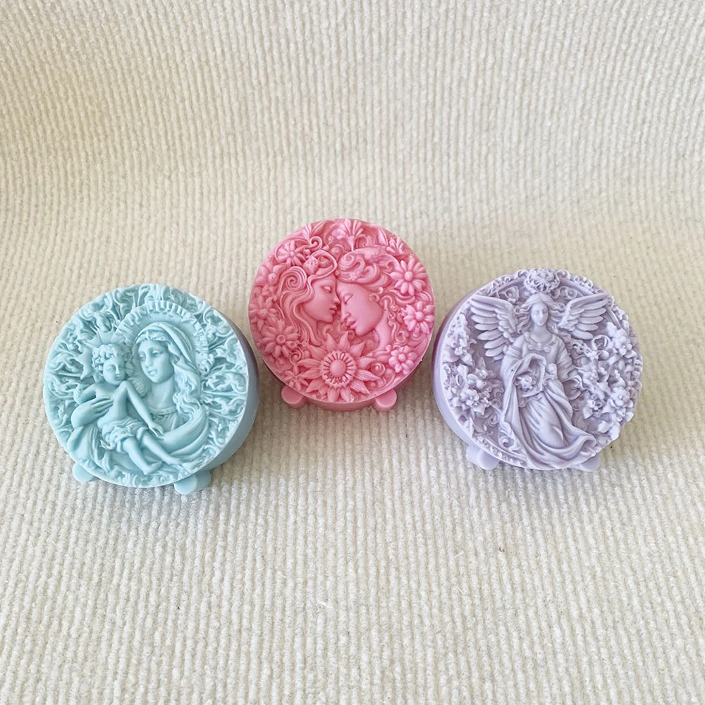1416 - 带花卉装饰的天使浮雕硅胶模具