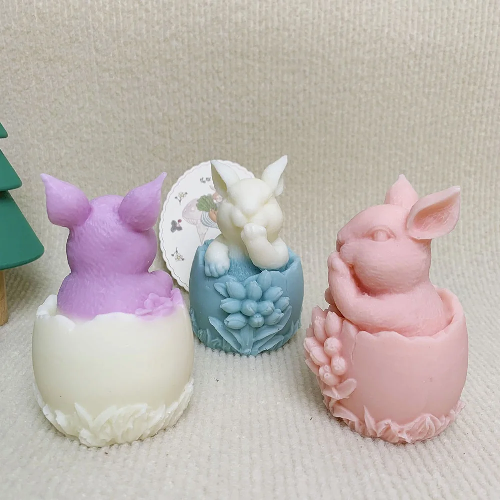 9016 - 破壳捂嘴花朵兔子硅胶模具