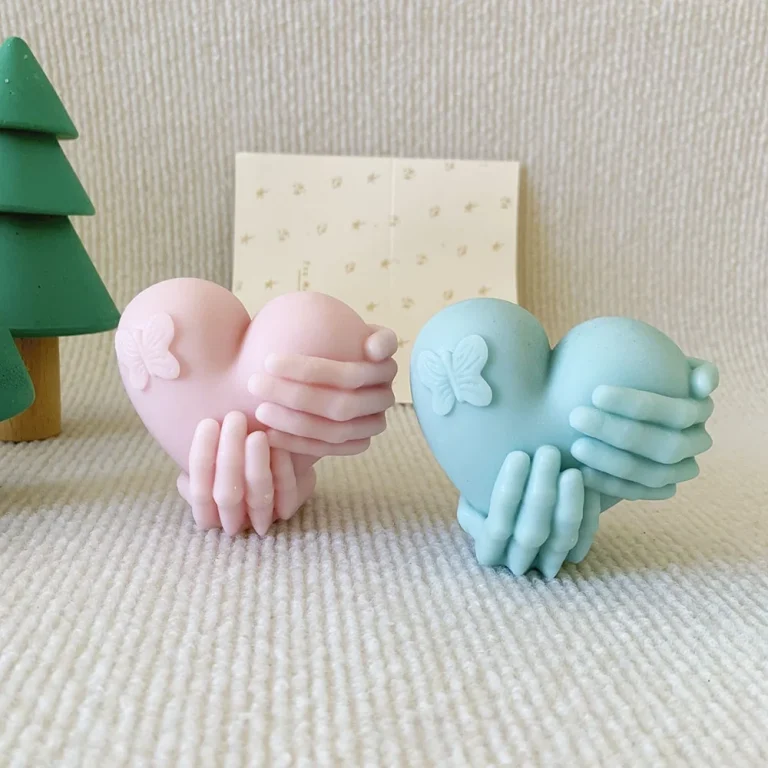 Hands Holding Heart Silicone Mold for Candle Making 9017 silicone mold detail and cavity