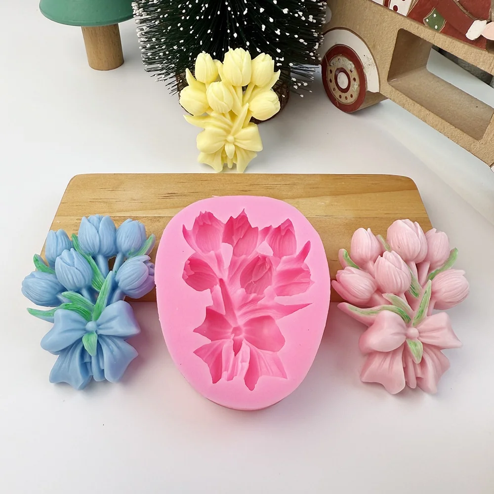 1602L - 郁金香花束配蝴蝶结硅胶模具