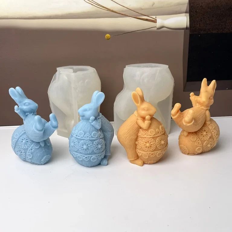 Silicone Candle Mold with Easter Bunny Holding Easter Egg Design 9024 silicone mold detail and cavity
