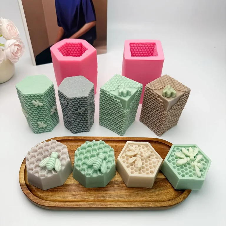 3D Honeycomb Bee Silicone Candle Mold 1165 silicone mold detail and cavity