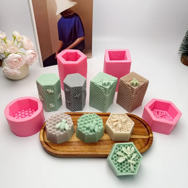 Silicone Candle Mold with Bee Honeycomb Design AH010 silicone mold detail and cavity