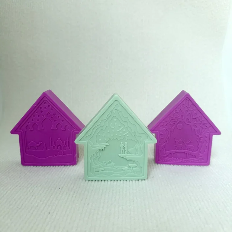 Silicone Candle Mold with Cottage with Reindeer Design 1444 silicone mold detail and cavity