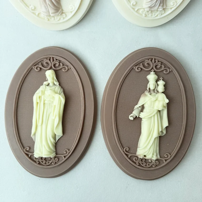 3D Madonna and Child Oval Silicone Mold 1448 silicone mold detail and cavity