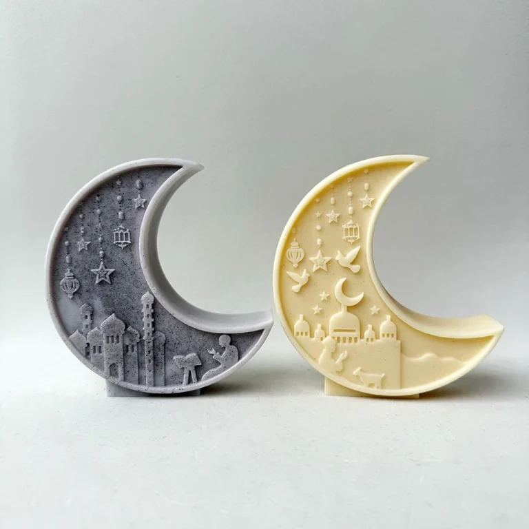 Ramadan Crescent with Bird Silicone Candle Mold 1450 silicone mold detail and cavity