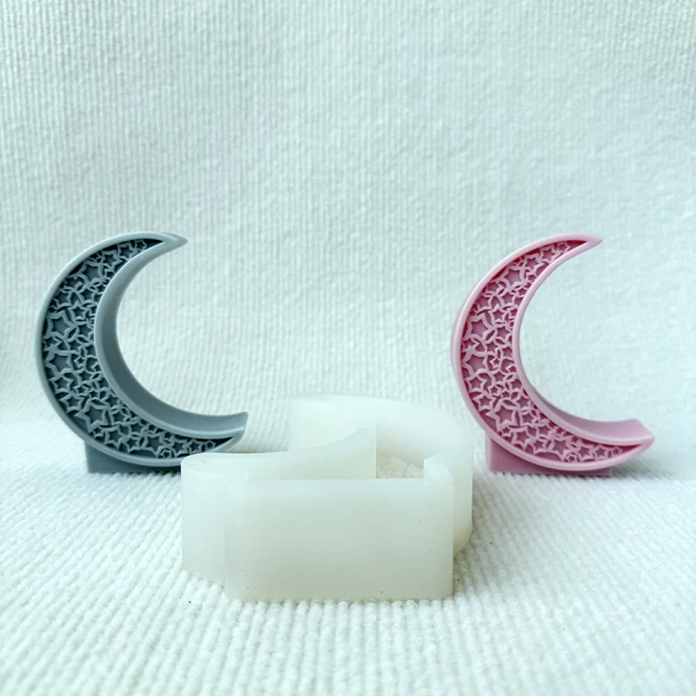 Crescent Moon with Star Silicone Mold for Candle, Soap and Resin silicone mold detail and cavity