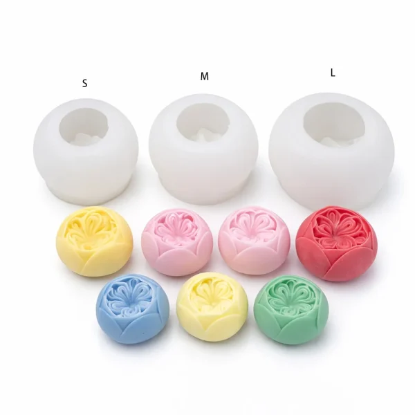 Flower-shaped silicone mold and finished castings used as a simple release geometry reference