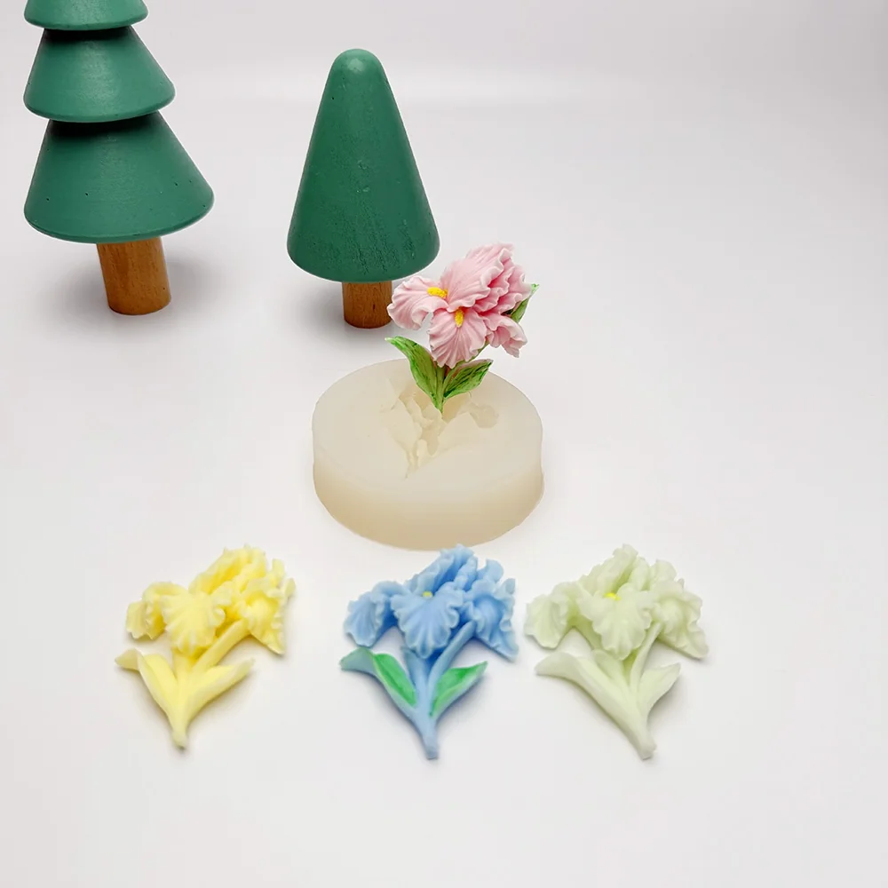 1560 - 带茎叶鸢尾花硅胶模具