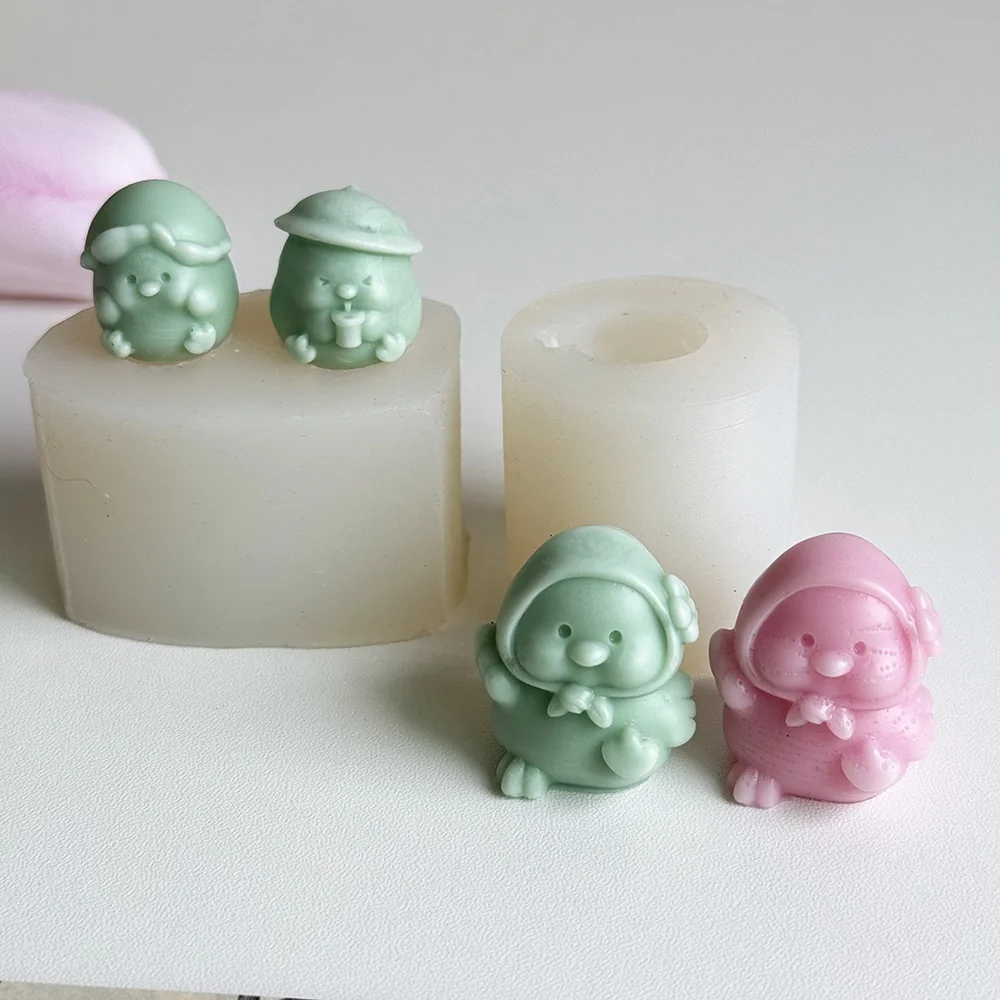 1520 - Q版戴花头巾小鸡硅胶模具