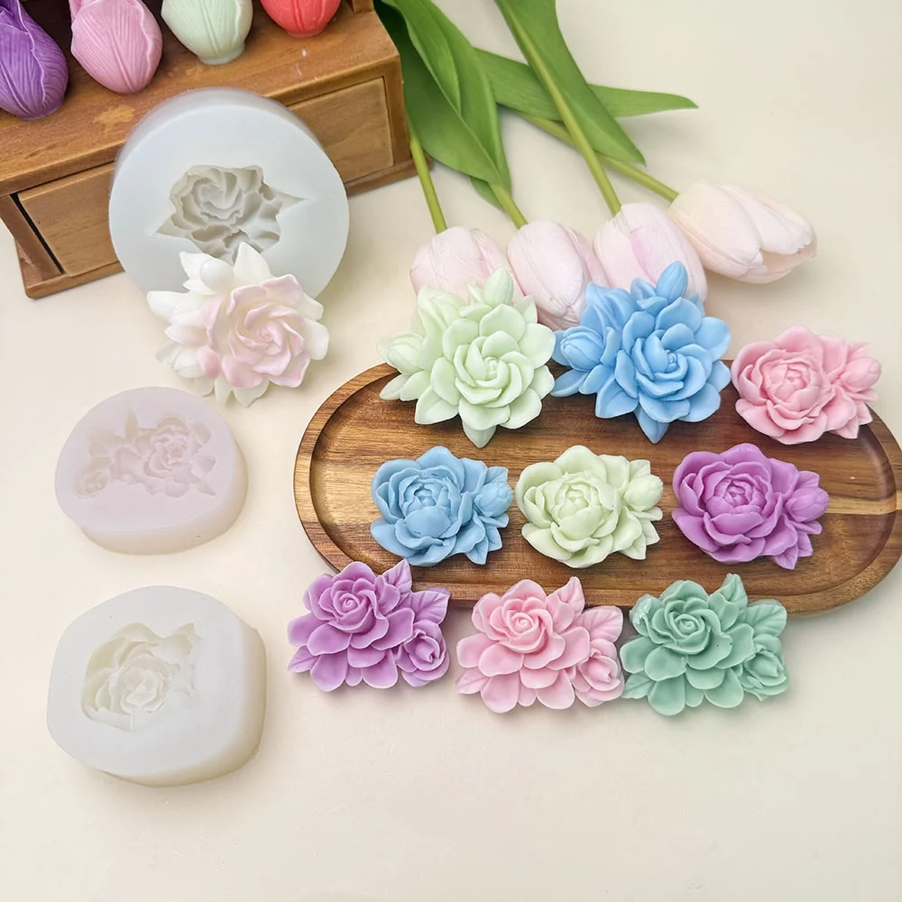 1561 - 连体双玫瑰花硅胶模具