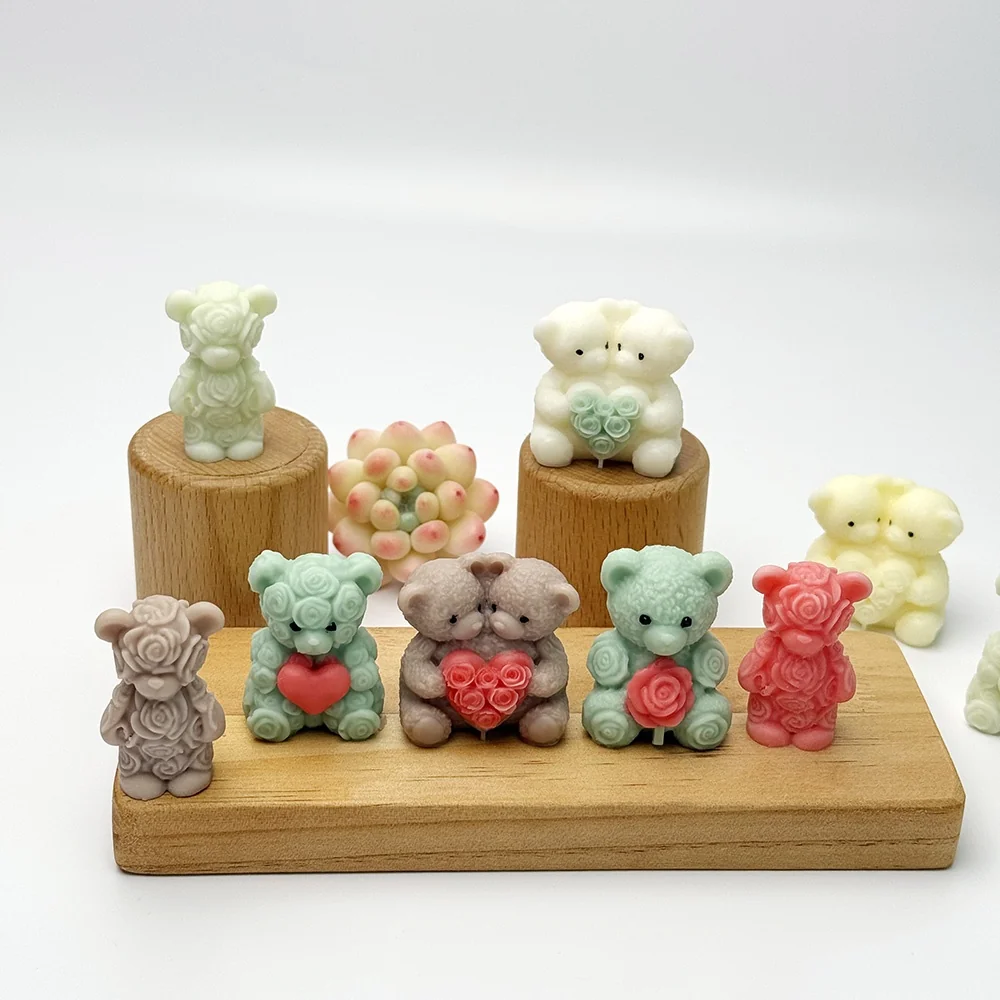 1608 - 双熊捧玫瑰花心硅胶模具