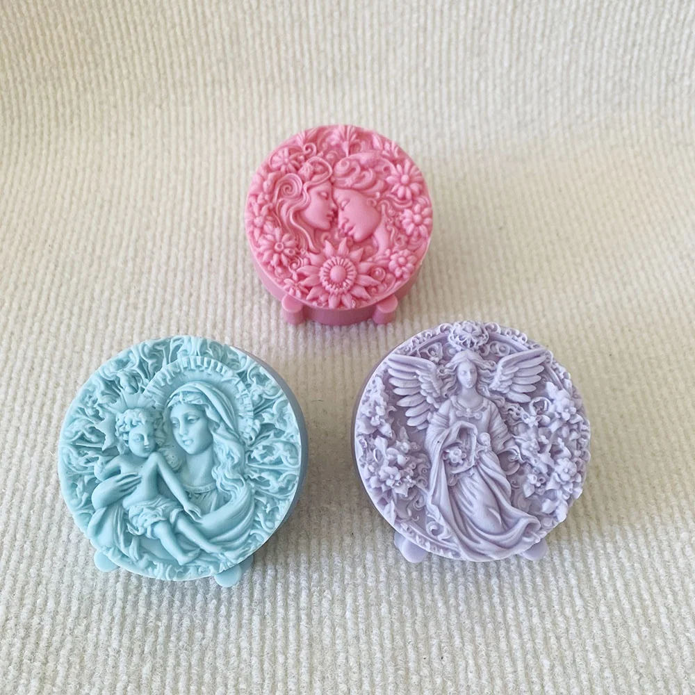 1416 - 带花卉装饰的天使浮雕硅胶模具