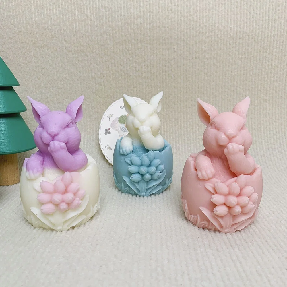 9016 - 破壳捂嘴花朵兔子硅胶模具