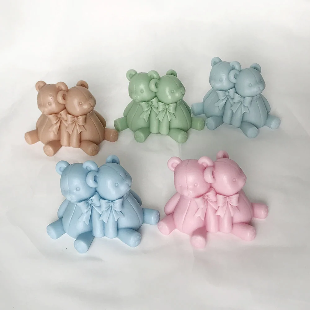 8534 - 双连体坐姿蝴蝶结小熊硅胶模具