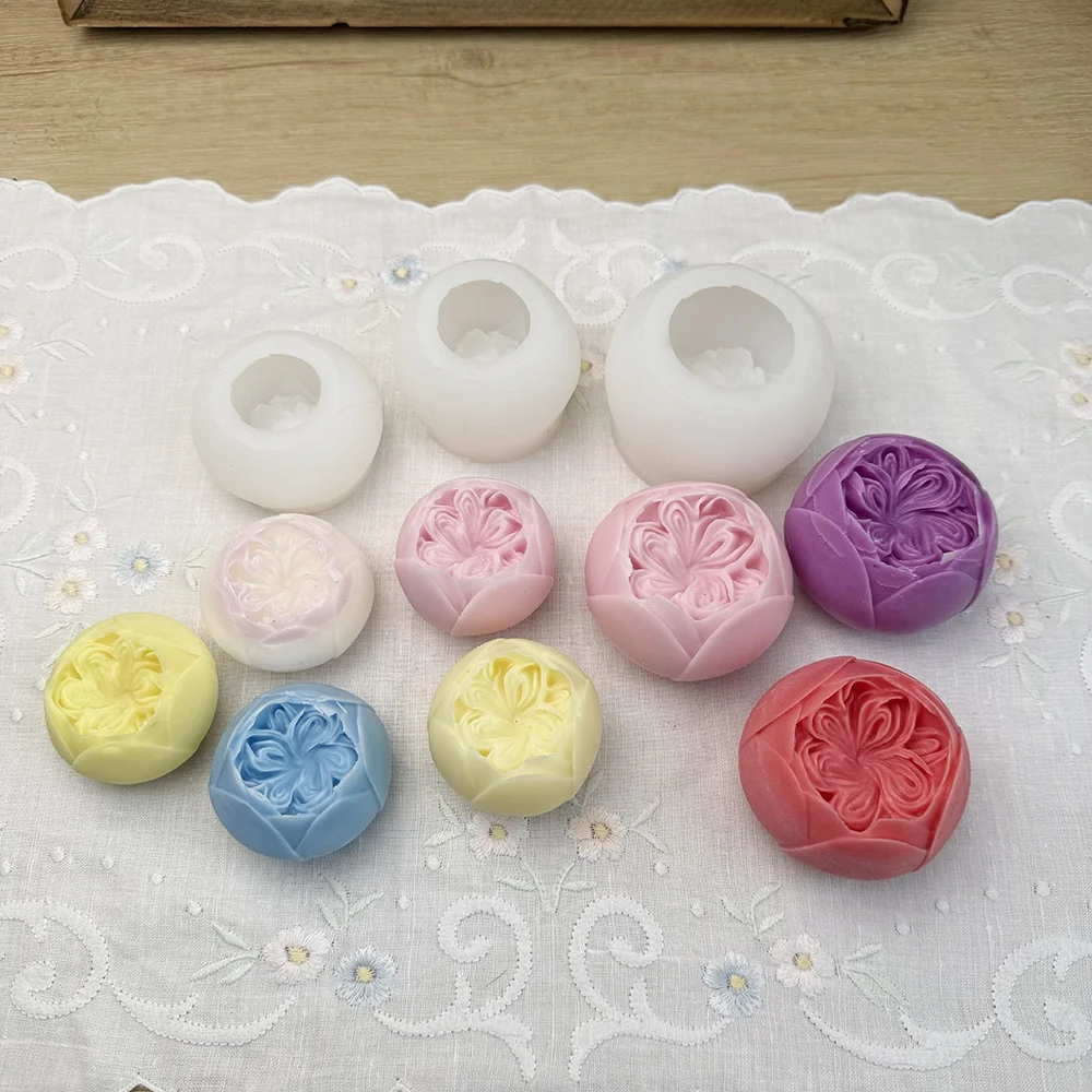 Silicone Candle Mold with 3D Flower Design 1645S finished casting from the silicone mold