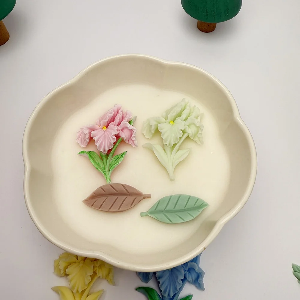 1560 - 带茎叶鸢尾花硅胶模具