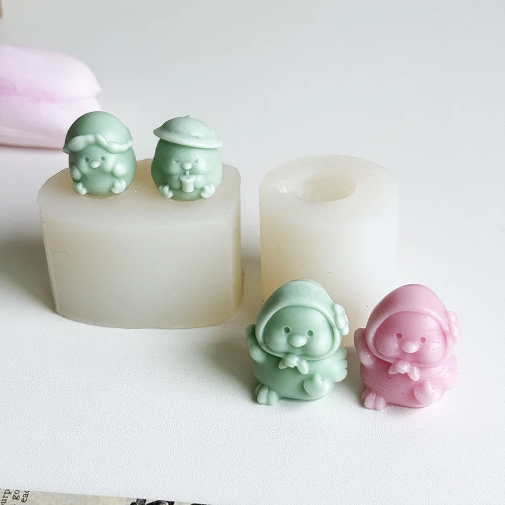 1520 - Q版戴花头巾小鸡硅胶模具