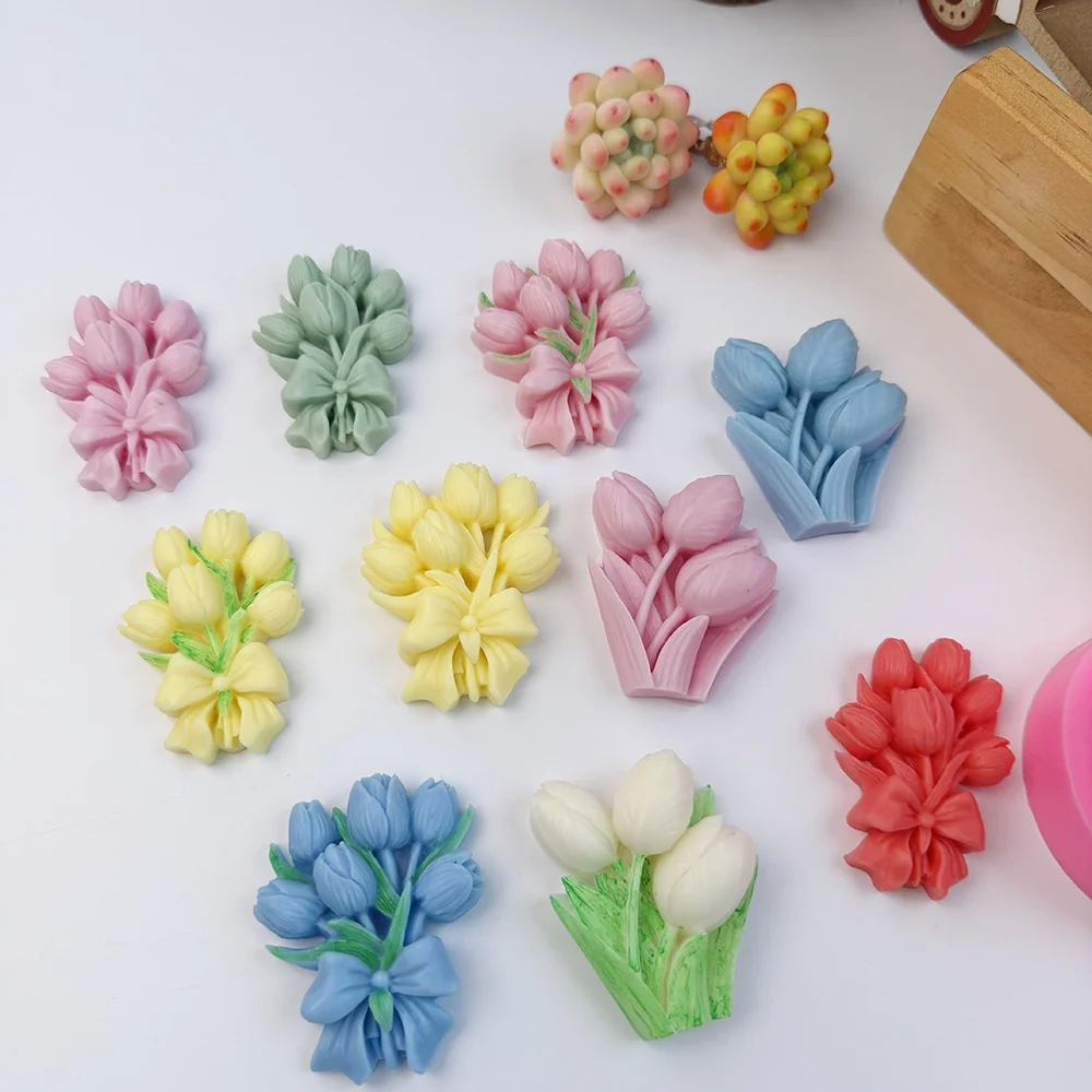 1602L - 郁金香花束配蝴蝶结硅胶模具