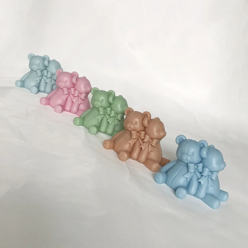 8534 - 双连体坐姿蝴蝶结小熊硅胶模具