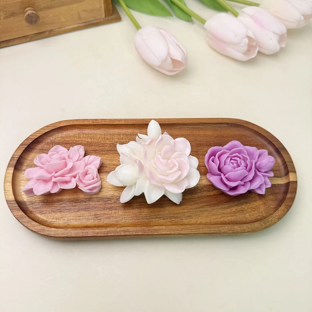 1533 - 带花苞多花绿叶花簇硅胶模具