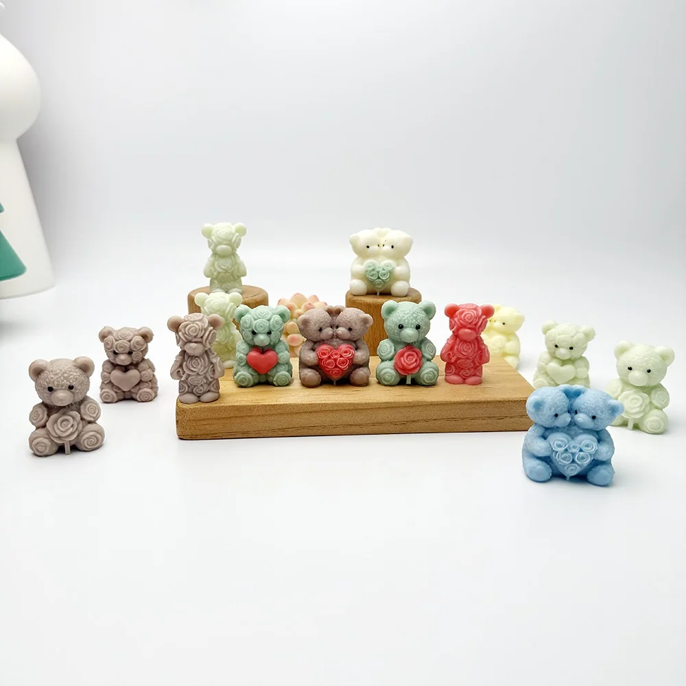 1608 - 双熊捧玫瑰花心硅胶模具