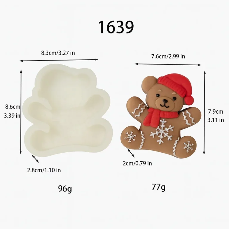 3D Christmas Gingerbread Bear Silicone Candle Making Mold 1639 silicone mold, 7.9×7.6×2cm finished size