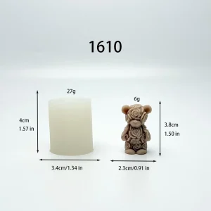 Flexible Rose Bear Silicone Mold for Candle Making 1610 silicone mold, 2.3×3.8cm finished size