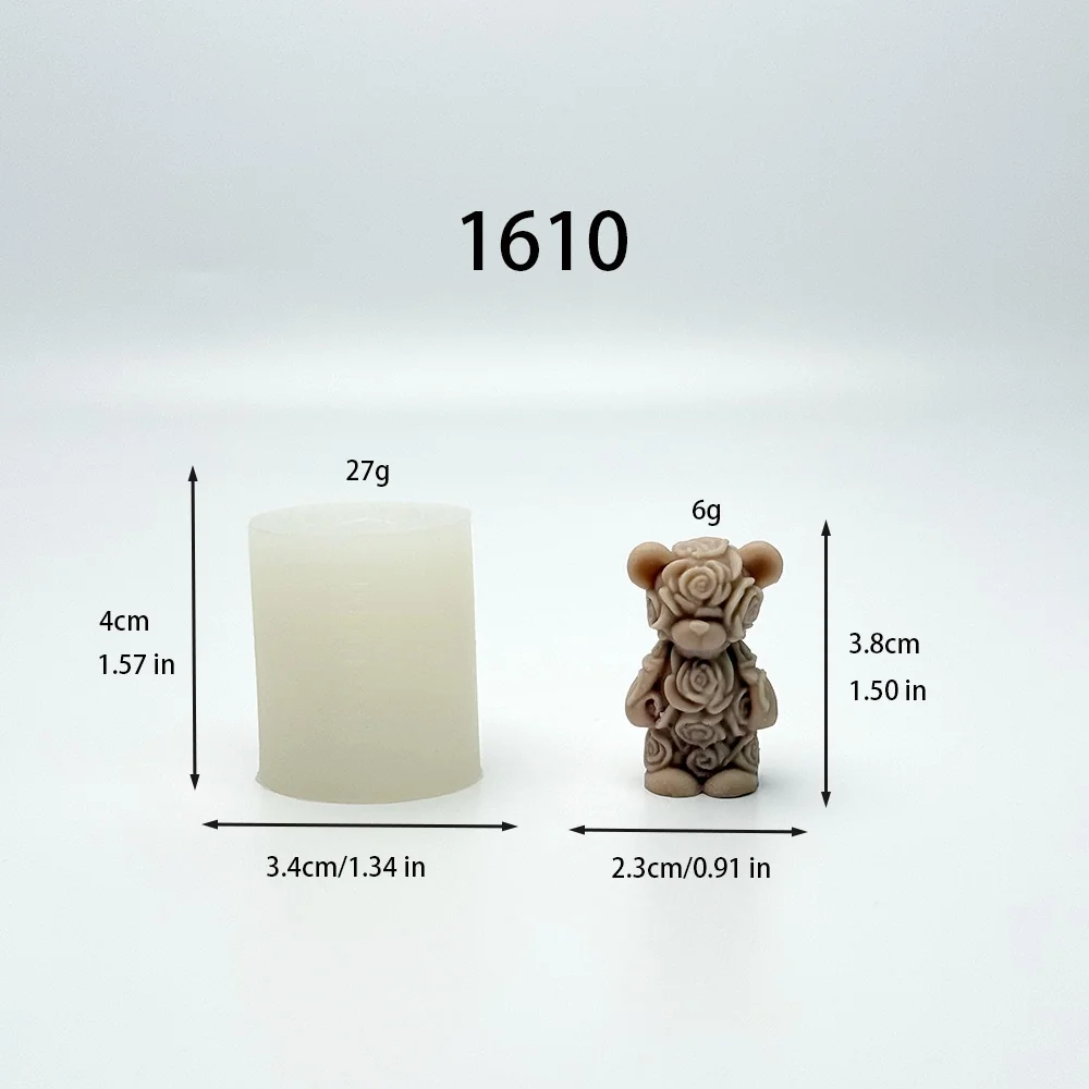 1610 - 立体玫瑰小熊硅胶模具