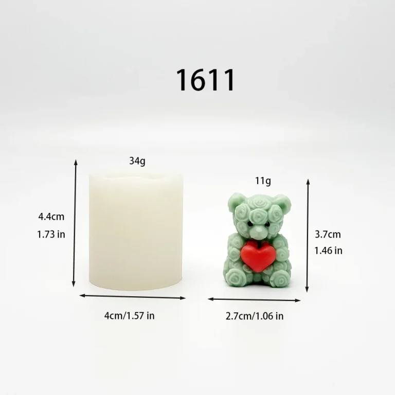 3D Rose Bear with Heart Flower Silicone Mold 1611 silicone mold, 2.7×3.7cm finished size