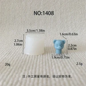 3D Bear Head Silicone Candle Making Mold 1408 silicone mold, 2.2×1.6×1.9cm finished size