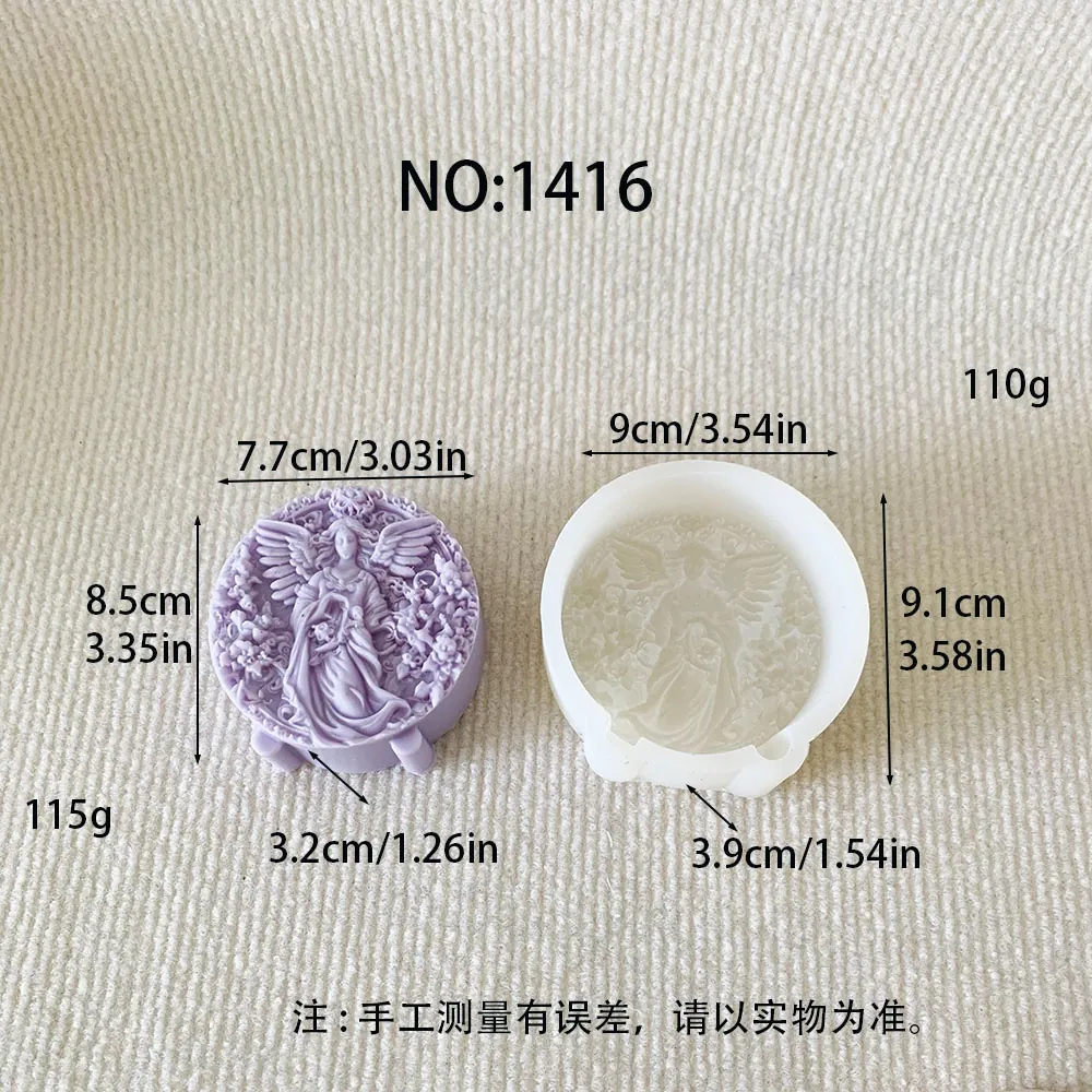 1416 - 带花卉装饰的天使浮雕硅胶模具