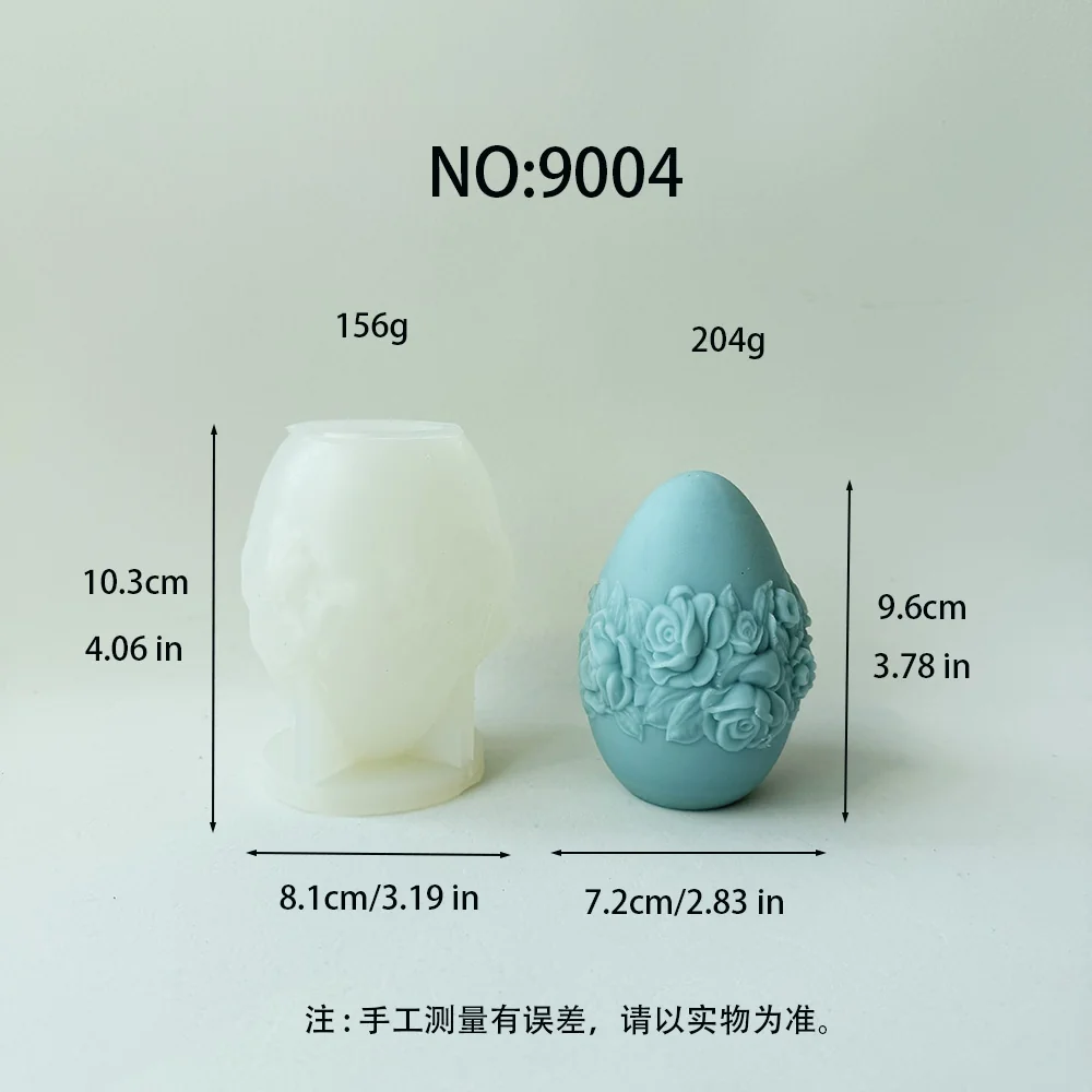 9004 - 环绕浮雕玫瑰的蛋形硅胶模具
