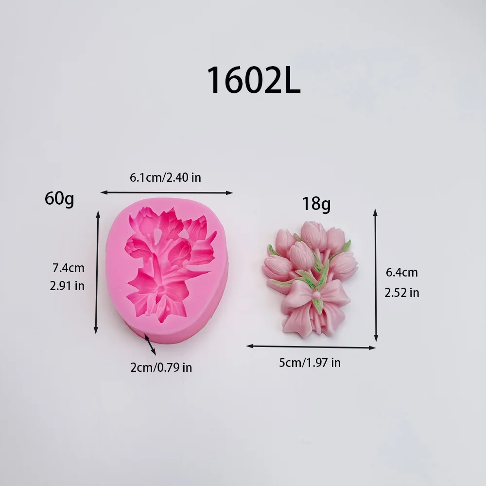 1602L - 郁金香花束配蝴蝶结硅胶模具