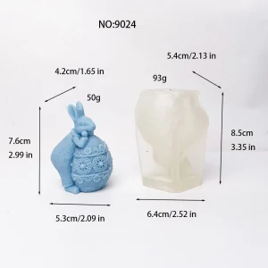 Silicone Candle Mold with Easter Bunny Holding Easter Egg Design 9024 silicone mold, 7.6×5.3×4.2cm finished size