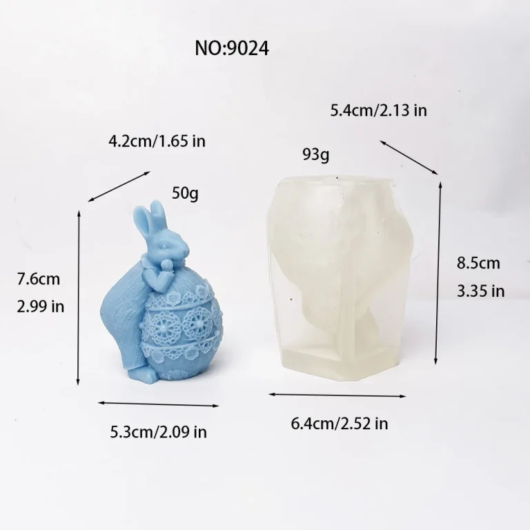 Silicone Candle Mold with Easter Bunny Holding Easter Egg Design 9024 silicone mold, 7.6×5.3×4.2cm finished size