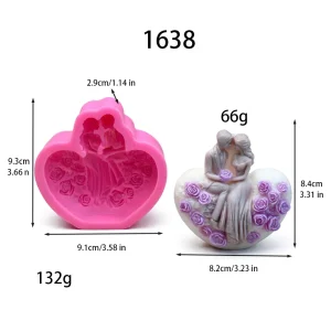 Wedding Couple Heart Silicone Mold for Candle Making 1638 silicone mold, 8.4×8.2cm finished size