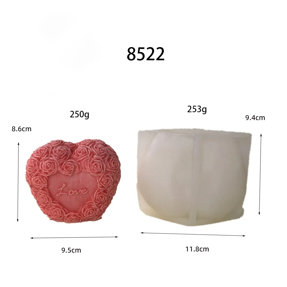 8522 - 玫瑰爱心硅胶模具