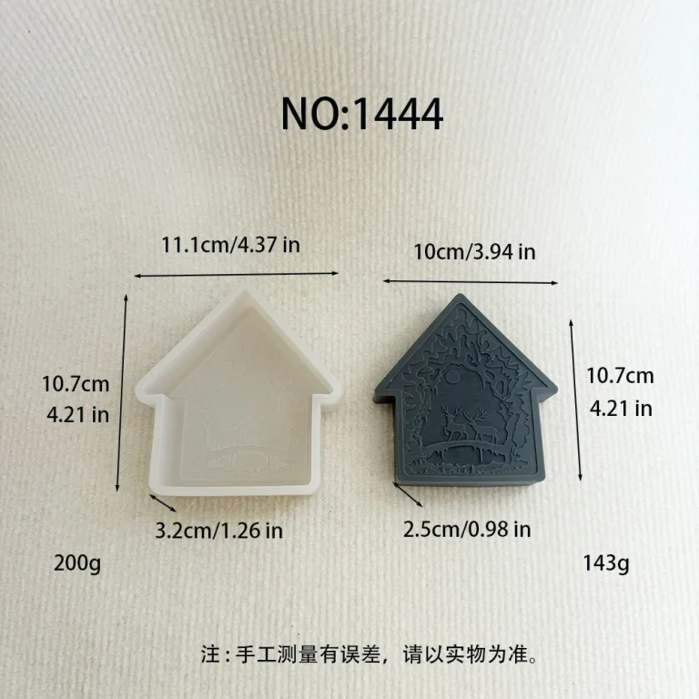 Silicone Candle Mold with Cottage with Reindeer Design 1444 silicone mold, 10×10.7×2.5cm finished size