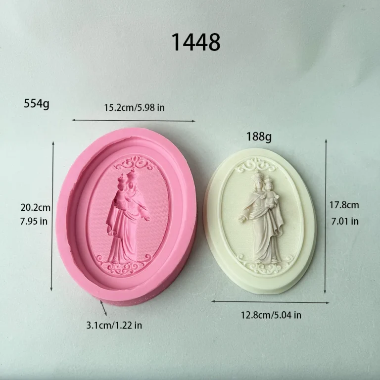 3D Madonna and Child Oval Silicone Mold 1448 silicone mold, 17.8×12.8cm finished size