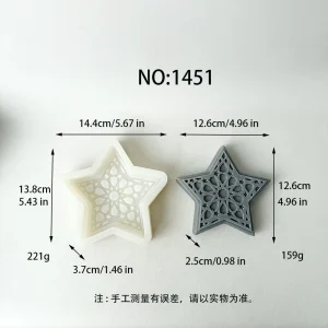 Geometric Hollow Pentagram Silicone Mold for Wax, Soap and Resin Casting 1451 silicone mold, 12.6×12.6×2.5cm finished size