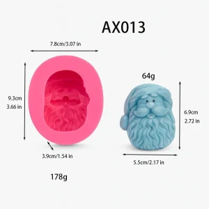 3D Santa Claus Silicone Candle Mold AX013 silicone mold, 5.5×6.9cm finished size