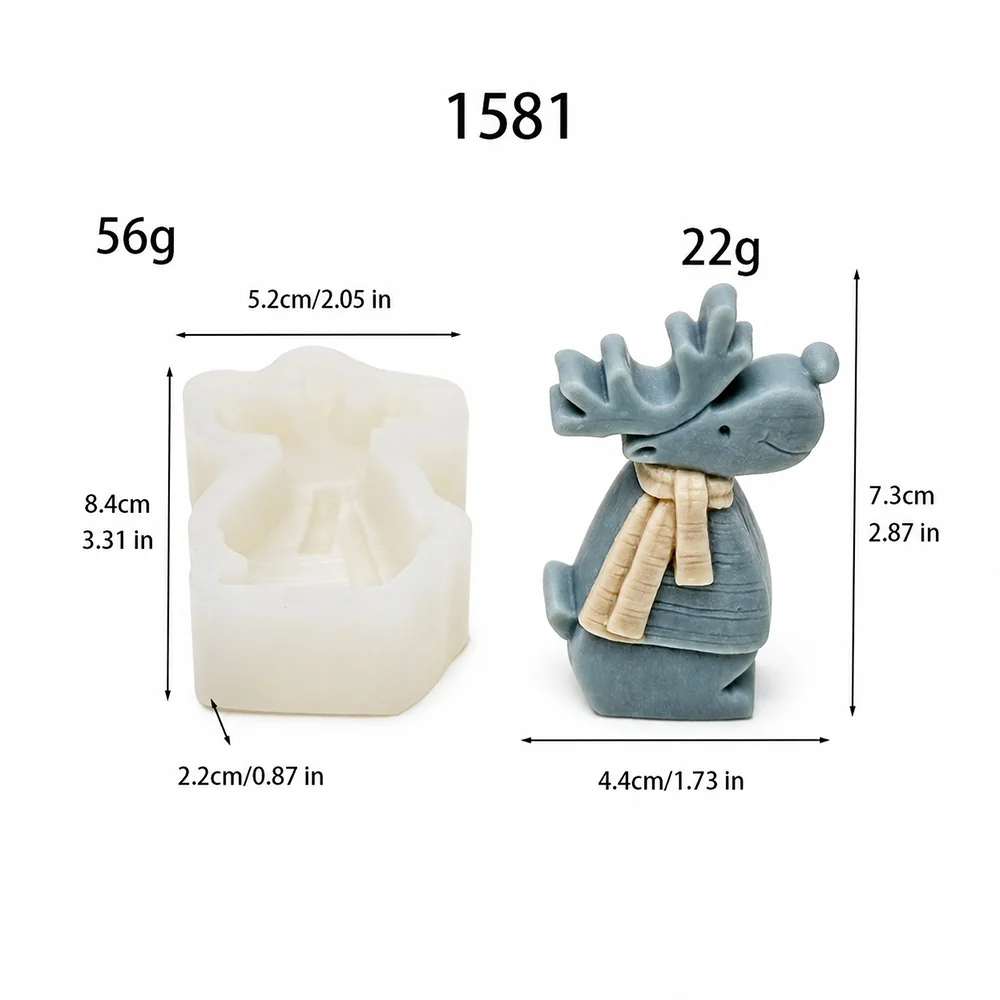 1581 - 戴围巾的驯鹿造型硅胶模具