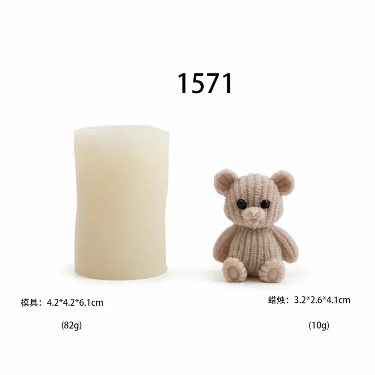 Flexible Knitted Bear Silicone Mold for Candle Making 1571 silicone mold, 4.1cm finished size